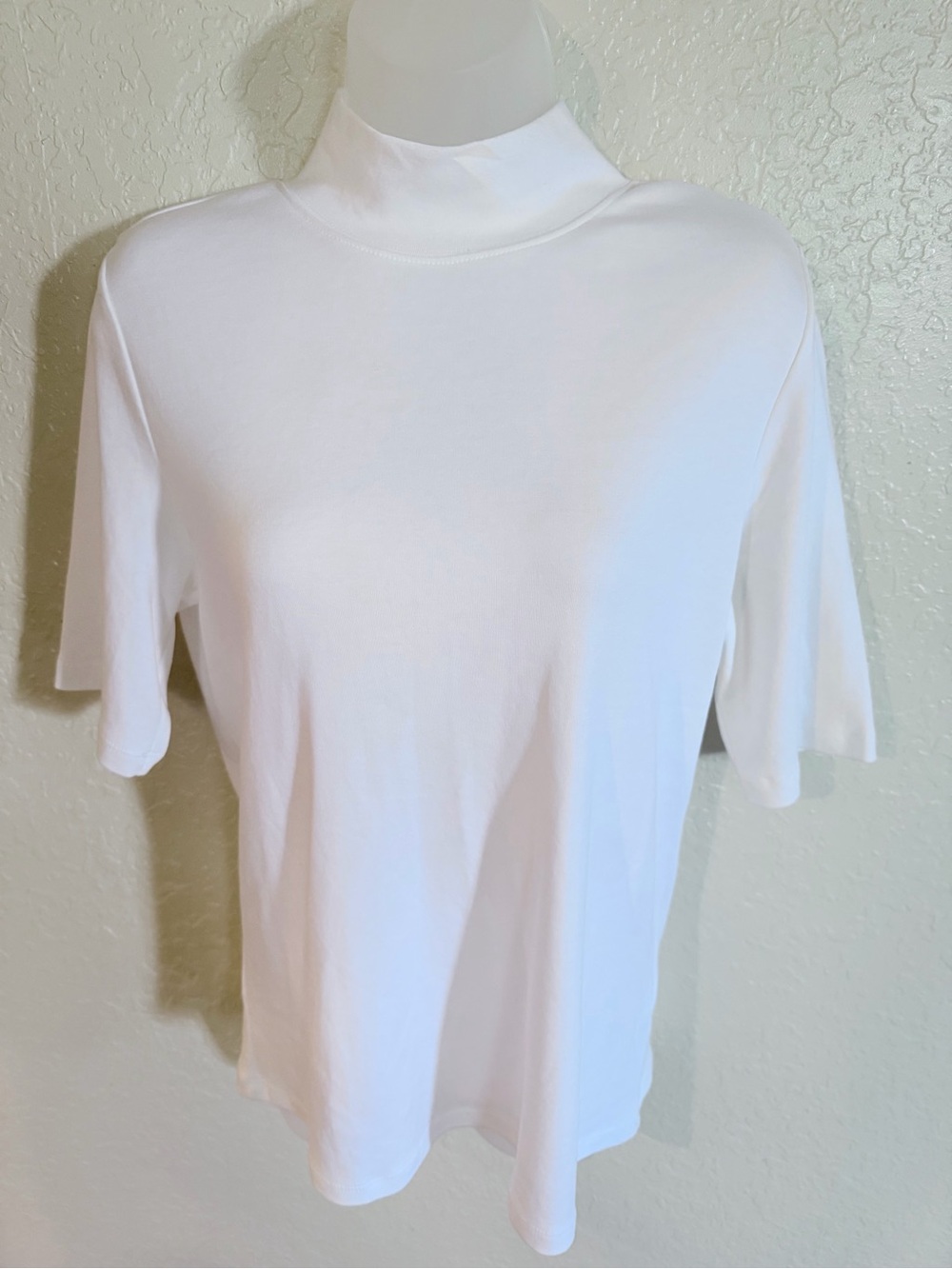 Karen Scott Classic White Mock Neck Women's Top Short Sleeve 100% Cotton NWT